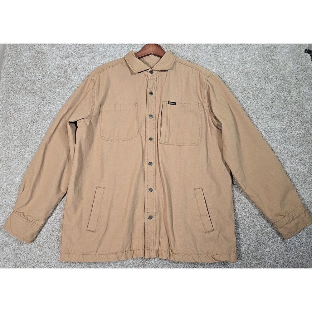 Stanley Canvas Chore Jacket Fleece Lined Pockets Mid Length Snap Up Cotton Men L